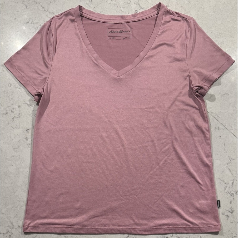 Eddie Bauer Sleepwear Top Womens Medium Pink Short Sleeve V Neck Stretch Tee